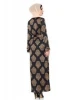 Ethnic Clothing Black and Gold Paisley Dress Satin Fully Lined Bell Sleeves with Ruched Detail  and Wrap Style Belt Muslim