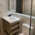 Import European white artificial stone basin bathroom Vanity Combo sink bathroom vanities from China
