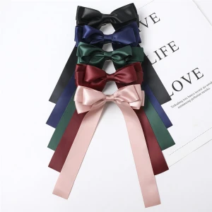 Fabric satin ladies hair accessories double-sided ribbon bow hairpin solid color long ribbon spring hair clip hairgrips
