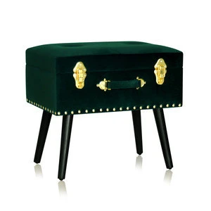 Fabric velvet lounge chair ottoman storage stool with brass accessories