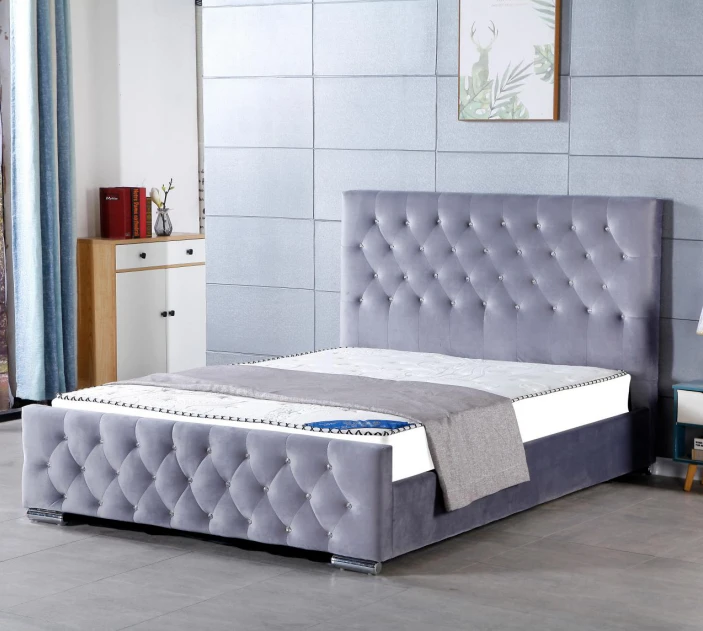 factory luxury modern bed room furniture velvet bed with storage