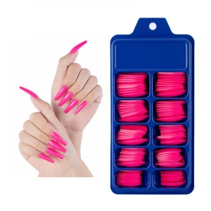 Factory sales 100Pcs ABS artificial fingernails Press on Full Cover Artificial lady Nails False Nail with blue pvc box