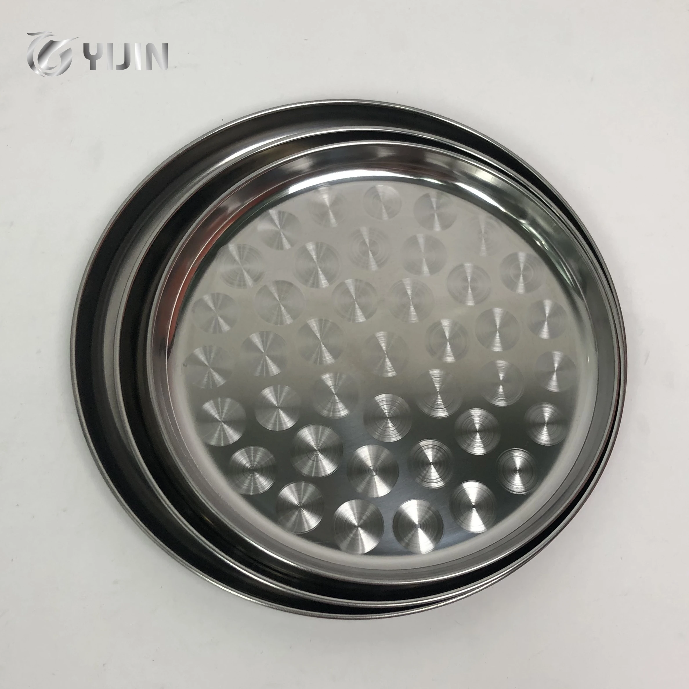Factory wholesale silver dinner pate & dishes metal stainless steel food round serving tray set