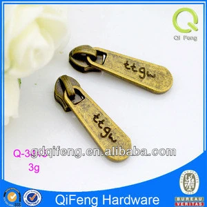 fashion accessories decoration anti brass zinc alloy customed logo metal zipper puller and slider for apparel