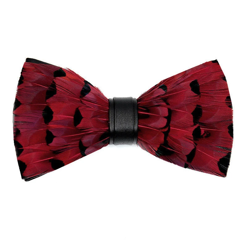 Fashion Creative handmade feather wedding bow tie bowtie and brooch set for men