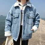 Fashion denim jacket with fur collar women winter coat wholesale