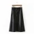 Import Fashion Ladies High Waist A-Line Button Up Long black A line PU black Leather Midi women Skirt from China