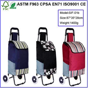 Fashion Polyester Market Cart Bags Shopping Trolley luggage Bag with wheels