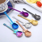 FDA Approved Creative Colorful Stainless Steel Tea Dinner Table Guitar Spoon Set Dessert Coffee Sugar Spoon for Ice-cream