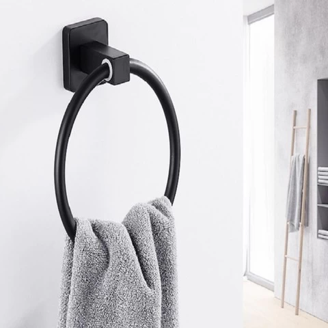 Flash Sale Black Stainless Steel Twisted Adhesive Bathroom Accessories Towel Ring