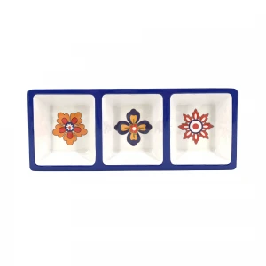 Floral Melamine Divided Serving Dishes Square Condiment Sets or 3 Section Relish Tray
