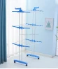 Foldable 3 tier clothes drying rack rolling collapsible laundry dryer hanger stand indoor outdoor dark blue cloth storage rack