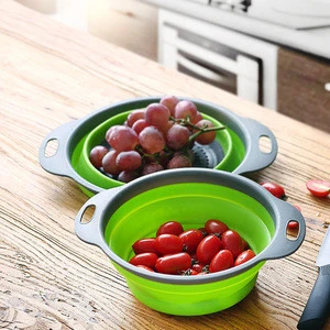 Foldable Silicone Colander Fruit Vegetable Washing filter Basket Strainer Collapsible Drainer With Handle Kitchen Tools