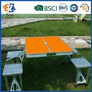 Folding Outdoor Camp Suitcase Picnic Table 4 Seats 5 Piece Table and Benches Set With Carrying Case