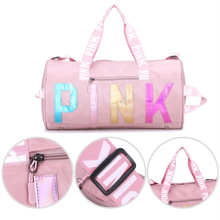 Free sample Wholesale custom fashion logo foldable sport gym women mens waterproof travel duffel bag pink duffel bag duffle bag