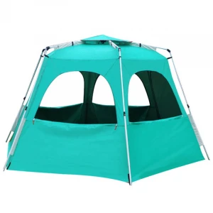Full Automatic Tent 6-8 Person Iron Single-Layer Beach Tent Quick Opening Hexagon Camping Oversized Tent