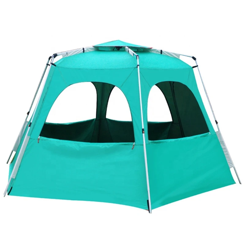 Full Automatic Tent 6-8 Person Iron Single-Layer Beach Tent Quick Opening Hexagon Camping Oversized Tent