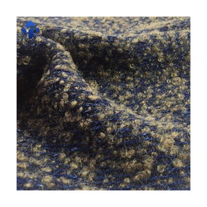 Good factory fancy wool polyester boucle tweed fabric for women fashion coat