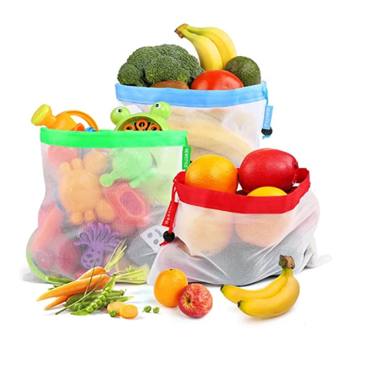 Grocery Shopping Bags RPET Reusable vegetable fruit Produce Bags mesh foldable bag