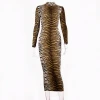 Guangzhou 1688 agent fall boutique outfits turtleneck bodycon tiger print long dress