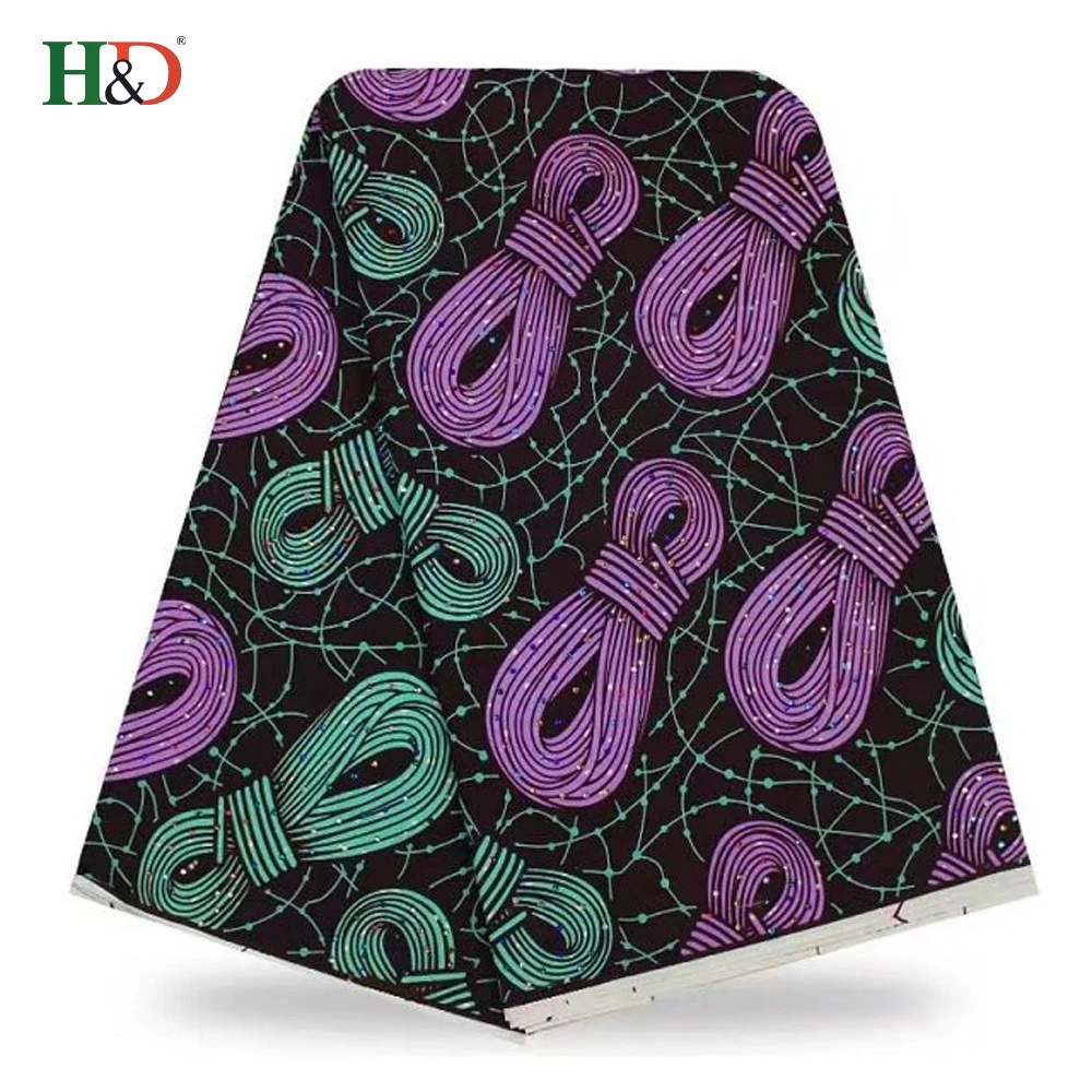 H &amp; D Top fashion style  Organic Cotton African Sequins Wax Super Java Print Fabric With Stone