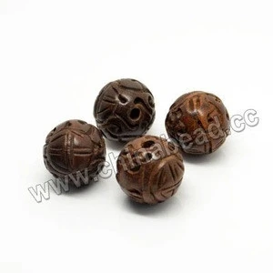 Hand carved natural wood loose beads wooden bead
