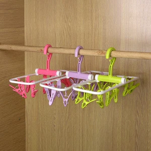 Hanger with 12 clips folding plastic combo hangers with size clips plastic hook for socks hanger