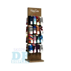 Happy Sock Double Sided Free Standing Floor Wooden Socks Display Stand