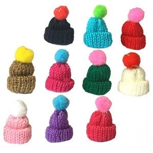 Hats with Pompoms Tiny for Doll - Mini Knitting Hat - Craft Knit Decoration Assorted Color Art DIY - Toy Accessories