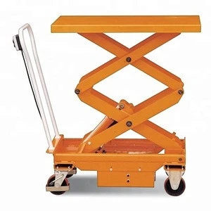 Heavy Duty 12 V dc battery electric Hydraulic Double Scissor Lift table with wheels for mechanical workshop tools