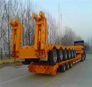 Heavy duty 3 axles 60tons low flat bed/lowboy semi trailer with one spare wheel for sale(drop loader)