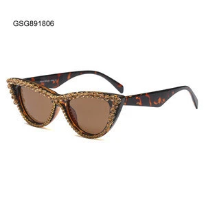 High End Small Frame PC Cat Eye Sunglasses with Coloured Rhinestone