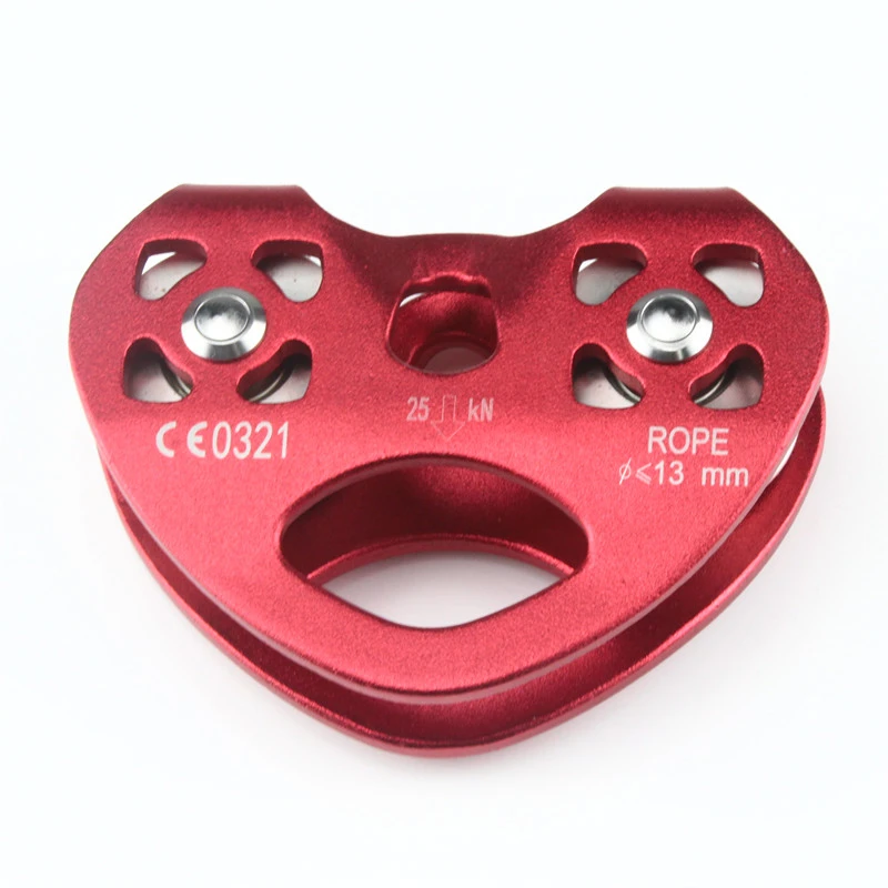High Quality CE Certified Aluminum Tandem  Double Wheel Pulley For Rock Climbing