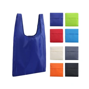 High quality custom logo reusable tote polyester folding shopping bag for grocery