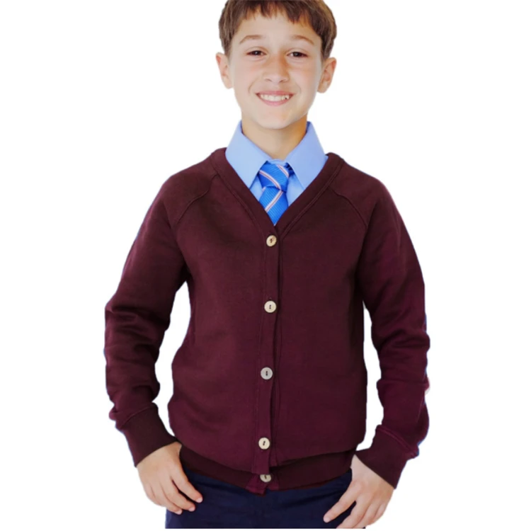 High Quality Keep Warm Custom Acrylic Cotton Wool Boy School Uniform Cardigan