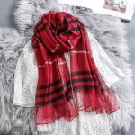 Hijab silk scarves women's long wool shawls mix with spring and autumn thin classic Plaid shawls silk scarf