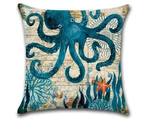 Homing Blue Marine Turtles Octopus Sea Horse Jellyfish Throw Pillow Case On Couch Ocean Animal Linen Comfortable Cushion Cover