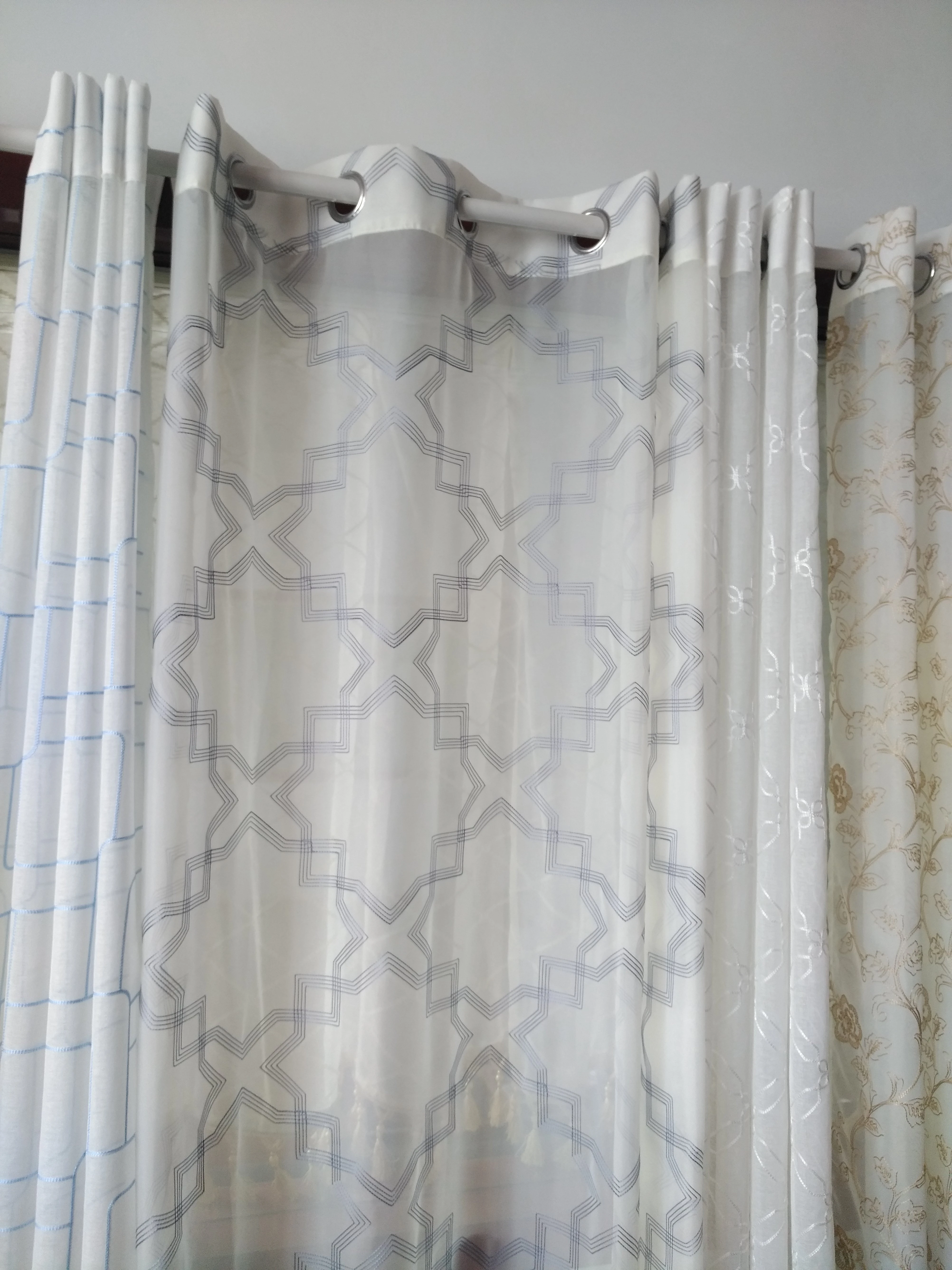 HOT SALE  Embroidery Semi Sheer Curtains Faux Linen Grommet Curtains for Bedroom 52 x 63 Inch 2 Panels, grey