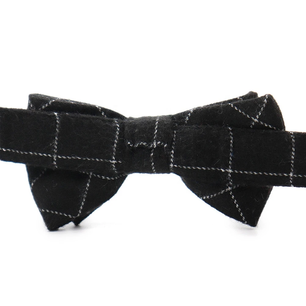 Hot Sell Dog Pre-Tied Bow Ties Best Quality Factory Dropshipping Bowties Black Cotton Checkered Adjustable Pet Bow Tie Collar