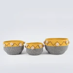 hot sell home decor round stackable children toy gift cotton rope woven storage baskets with pom pom