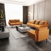 house living room furnitures solid wood frame modern yellow italian classic luxury genuine leather sectional sofa set
