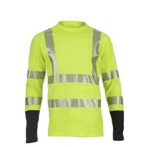 HV yellow modacrylic blend flame fire resistant henley knitted shirt uniforms for road workwear