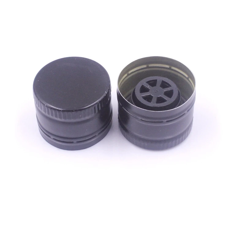 In stocked 31.5mm green gold black color olive oil aluminum ropp cap with plastic insert