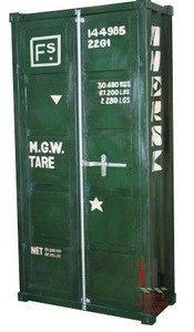 Industrial & vintage iron metal distressed painted Green Container Wardrobe