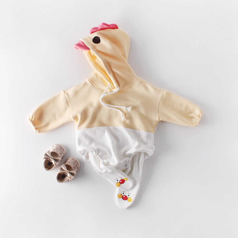 INS 2020 baby chicks cartoon splicing newborn baby clothes hooded connects body ha climb clothes and hair thickening