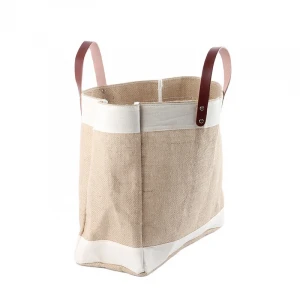 Interior Pocket Waterproof Lining Reusable Jute French Market Tote Burlap Grocery Bags eco jute bags with leather handles