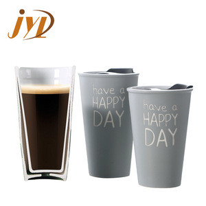 JINYUANLI custom logo 350ml/270ml/180ml reusable keep thermo double wall to go travel ceramic mug porcelain coffee cup