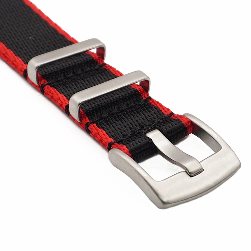 JUELONG Black-Red Border Color Single Pass Woven Nylon Nato Watch Band20mm 22mm Seatbelt Watch Strap