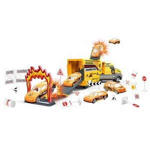 Kids friction tow storage diecast fire truck set toy with mini car