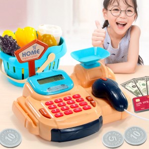 Kids Learning Toy Plastic Supermarket Shopping Baskets Play Kids Cash Register With Sound